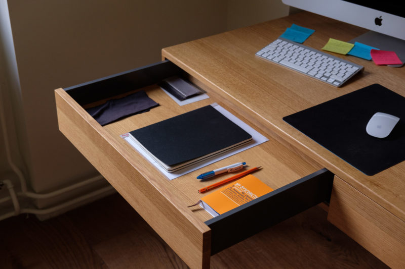 Oak desk – full view with open drawer